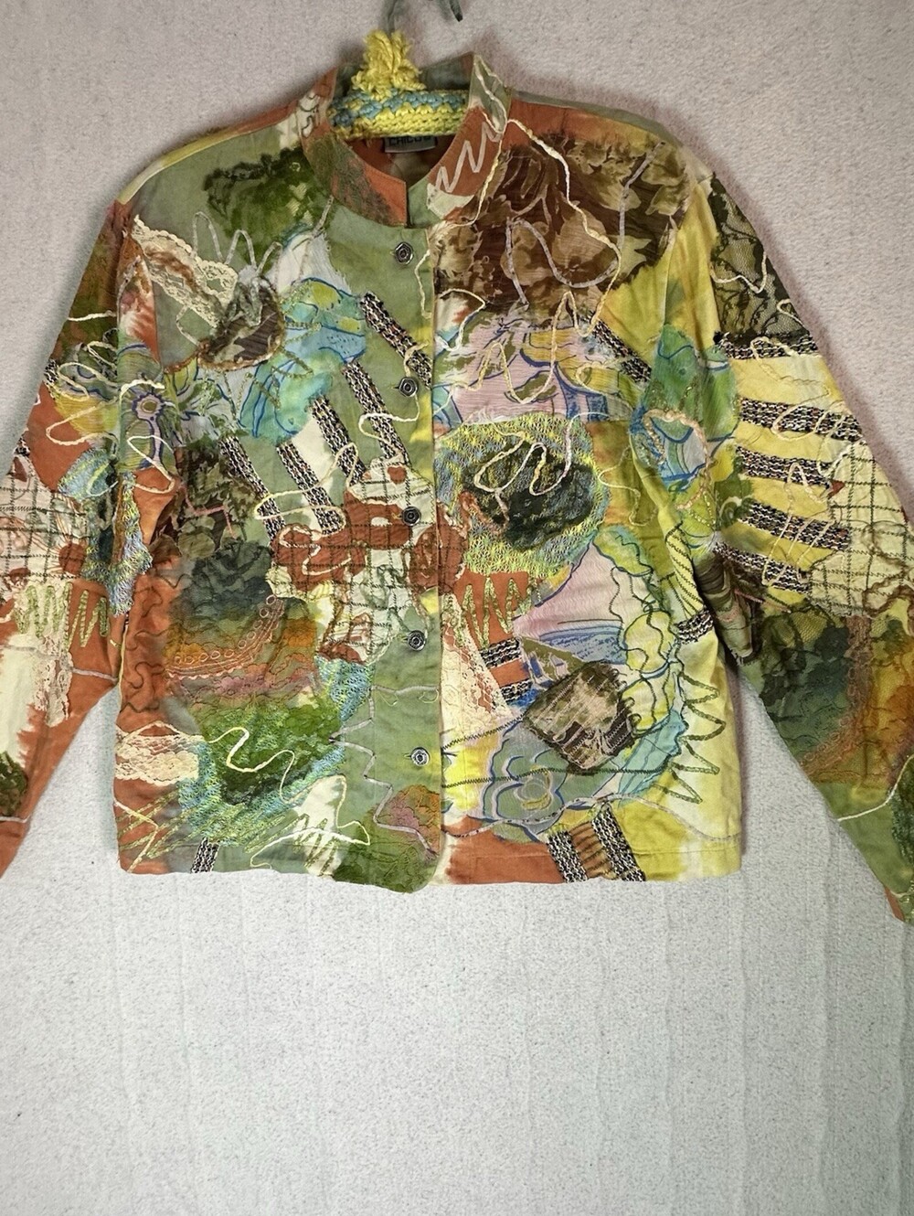 Vintage 90’s Patchwork Jacket Artsy Boho Fairy Mixed Media Silk Cotton Sz M